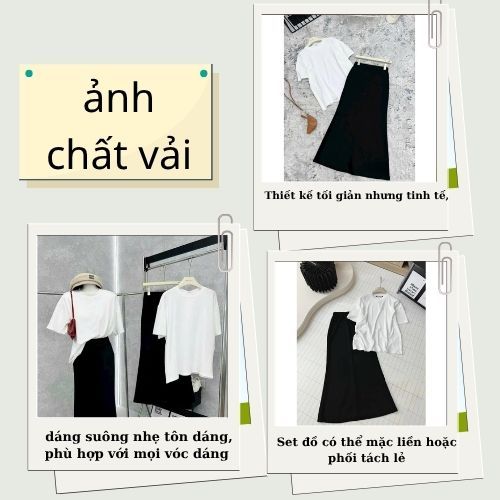 Set đồ nữ áo thun trắng cổ tròn mix chân váy đen nữ tính Jumito, đồ bộ nữ áo phông ngắn tay kèm chân váy xòe D1833