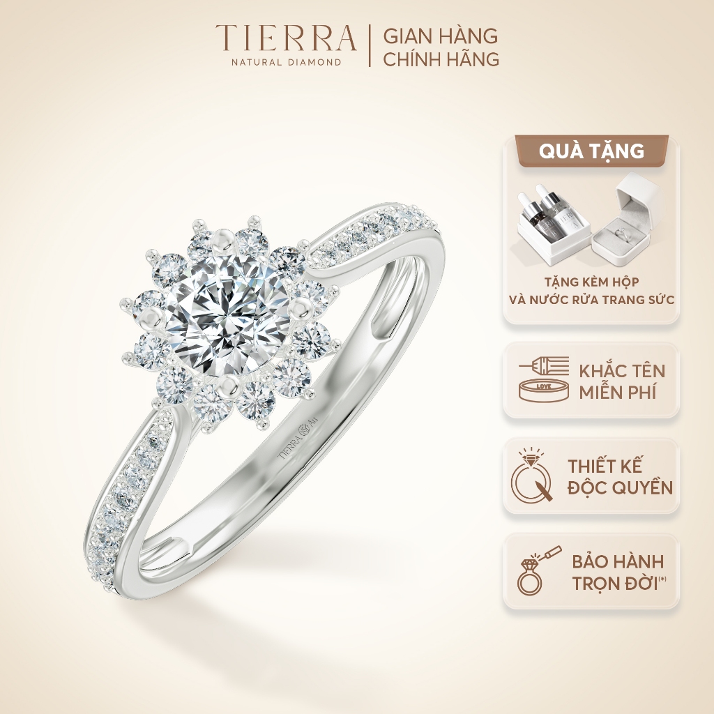 [CHAT TRƯỚC KHI ĐẶT] Nhẫn Cầu Hôn Tierra Halo Sparkling NCH2006, Vàng 14K 18K, Tấm CZ/ KC, Halo Hoa Tuyết Sang Trọng