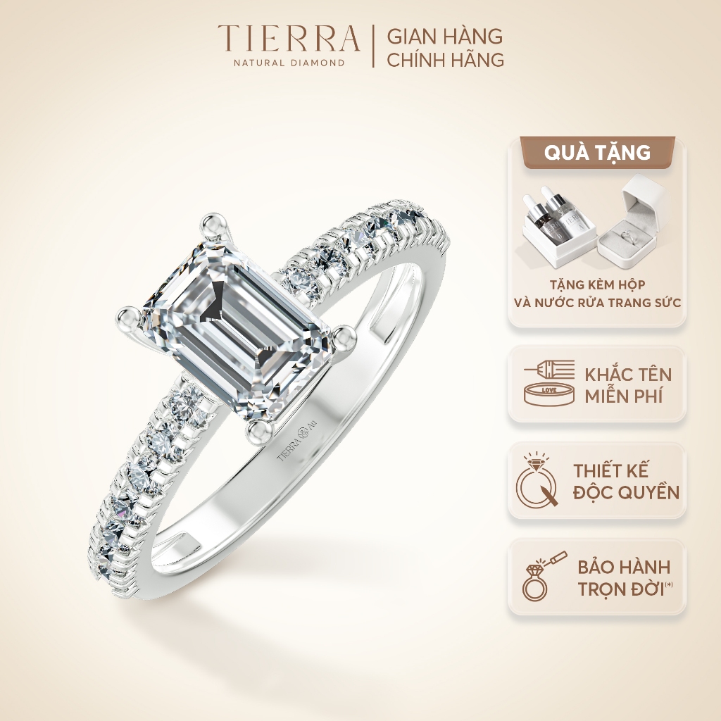 [CHAT TRƯỚC KHI ĐẶT] Nhẫn Cầu Hôn Tierra NCH8201 Vàng 14K 18K, Tấm CZ, Viên Chủ Emerald Sang Trọng