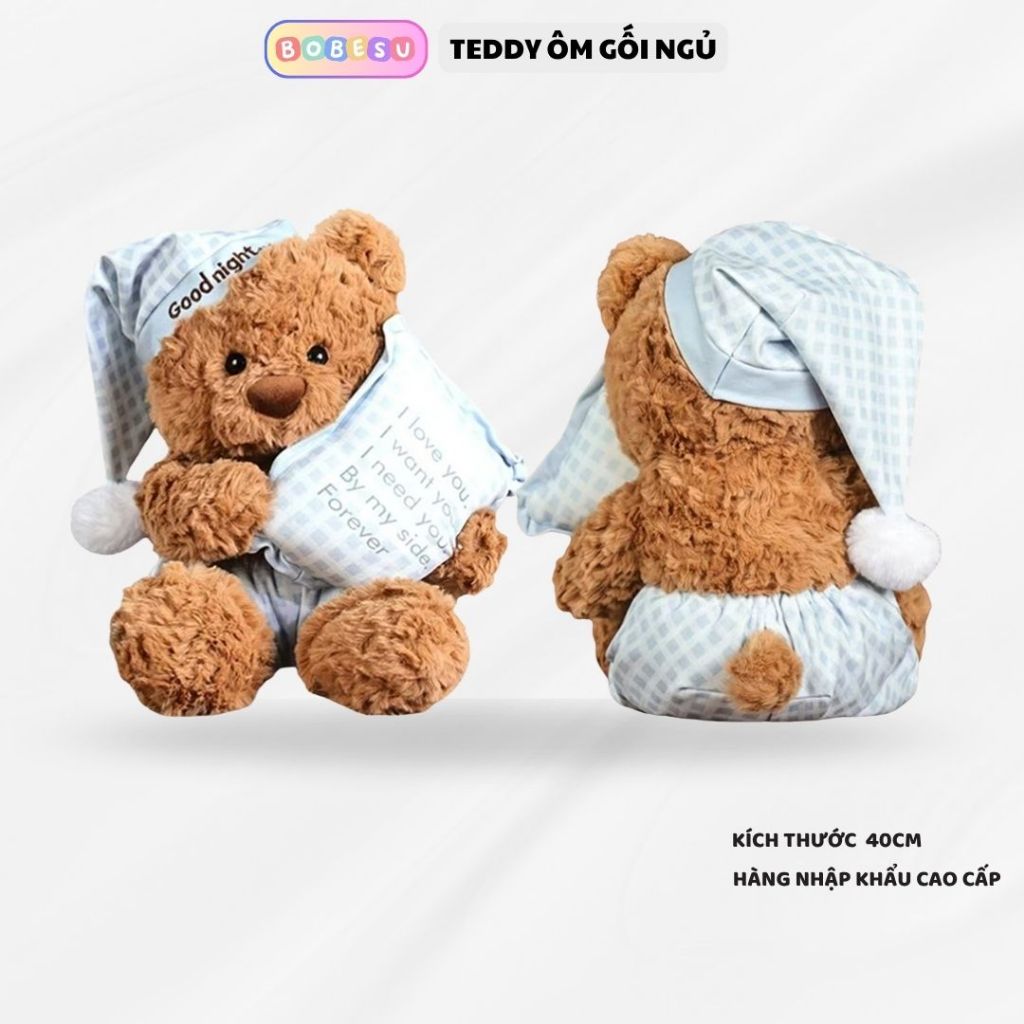 Gấu bông teddy mặc đồ ngủ ôm gối dễ thương quà tặng cho bạn gái,bạn trai, cho bé làm gấu ôm ngủ