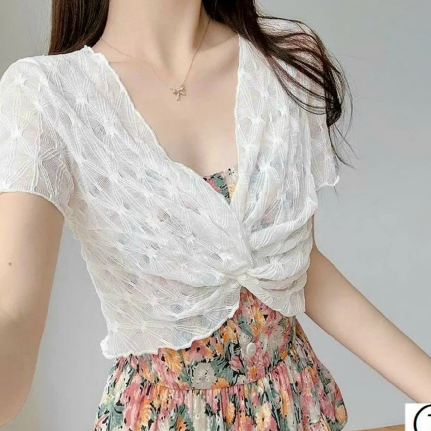 Áo Khoác Len Lưới mỏng phong cách Hàn quốc cardigan dáng ngắn mã 002 | BigBuy360 - bigbuy360.vn