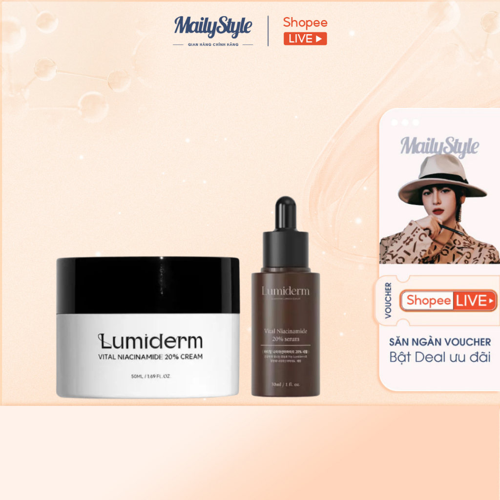 S04_ Combo 1 hũ Kem Lumiderm vital niacinamide 20% cream 50ml(Q96)+ 1 lọ serum b3 niacinamide 20% Lumiderm E94