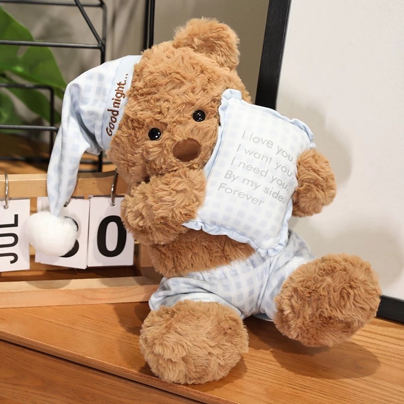 Gấu bông teddy ôm gối ngủ dễ thương, Thú nhồi bông teddy đồ ngủ lồng cừu cao cấp làm quà tặng sinh nhật hay gấu ôm ngủ