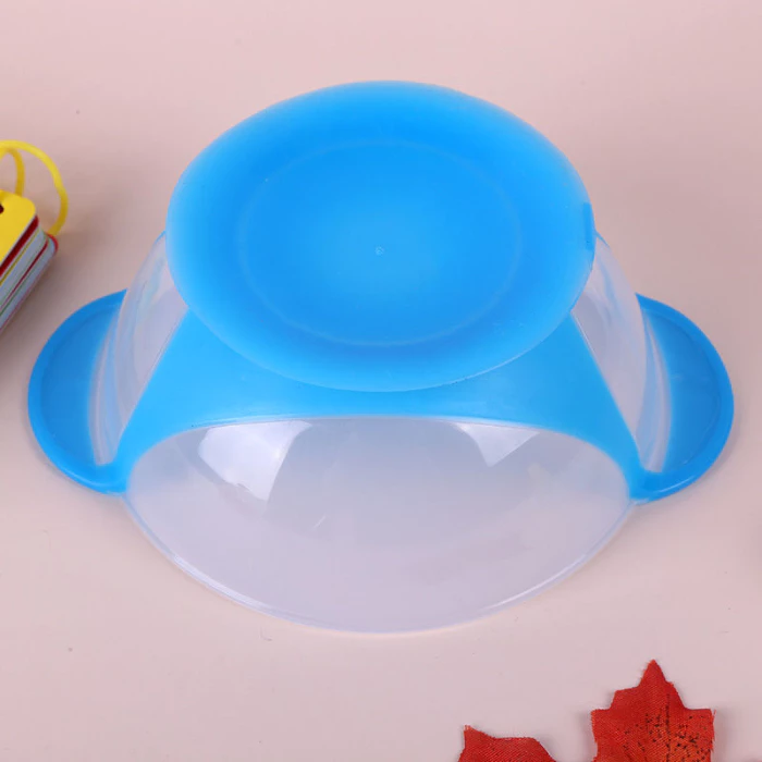 Bộ Chén Ăn Dặm Đế Silicone Chống Trượt Màu Xanh Kèm Muỗng Cảm Ứng Nhiệt