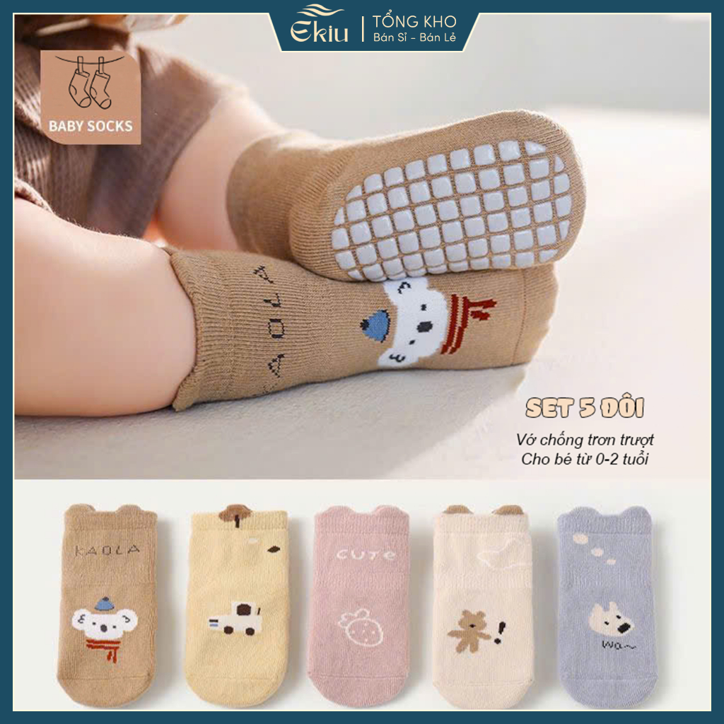 Tất chống trượt cho bé tập đi, vớ trẻ em họa tiết dễ thương, an toàn, mềm mịn - Ekiu Shop