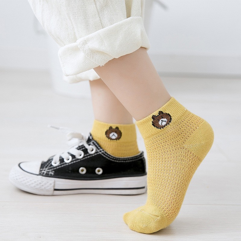 Set 5 đôi tất lưới gấu giữ ấm gan bàn chân không gây bí chân cho bé