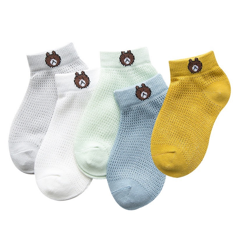 Set 5 đôi tất lưới gấu giữ ấm gan bàn chân không gây bí chân cho bé