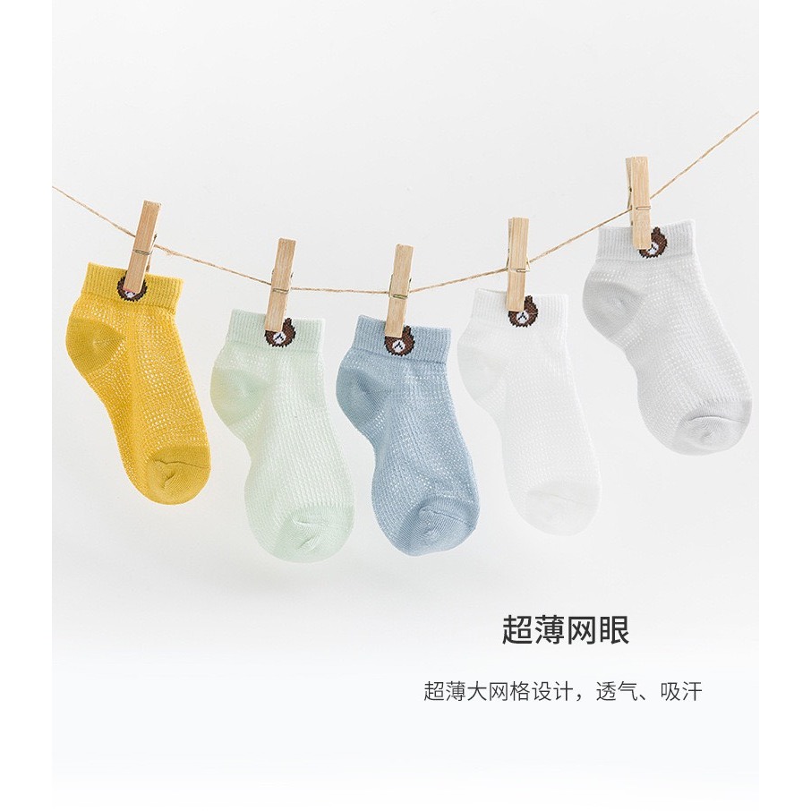 Set 5 đôi tất lưới gấu giữ ấm gan bàn chân không gây bí chân cho bé