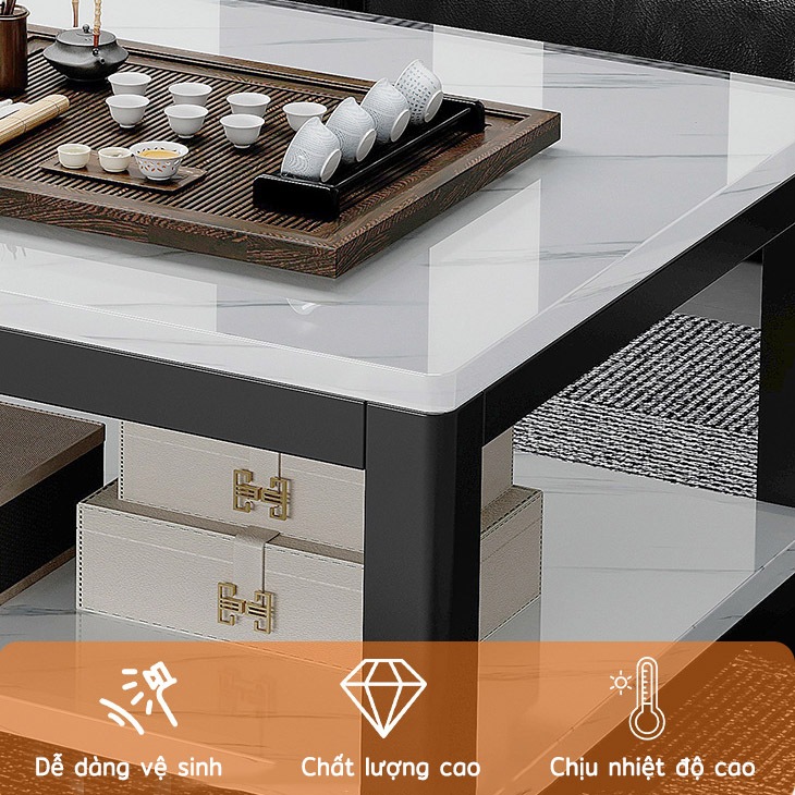 NOVUS Bàn trà đá cẩm thạch 2 tầng hiện đại, phòng khách sang trọng, chống trầy xước, dễ lau chùi