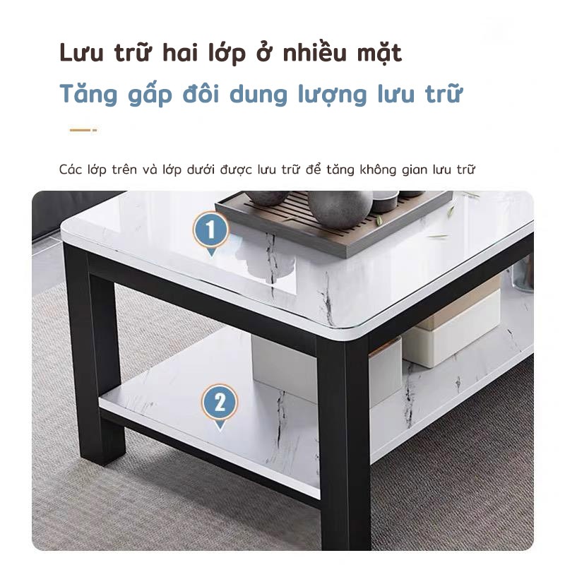 NOVUS Bàn trà đá cẩm thạch 2 tầng hiện đại, phòng khách sang trọng, chống trầy xước, dễ lau chùi