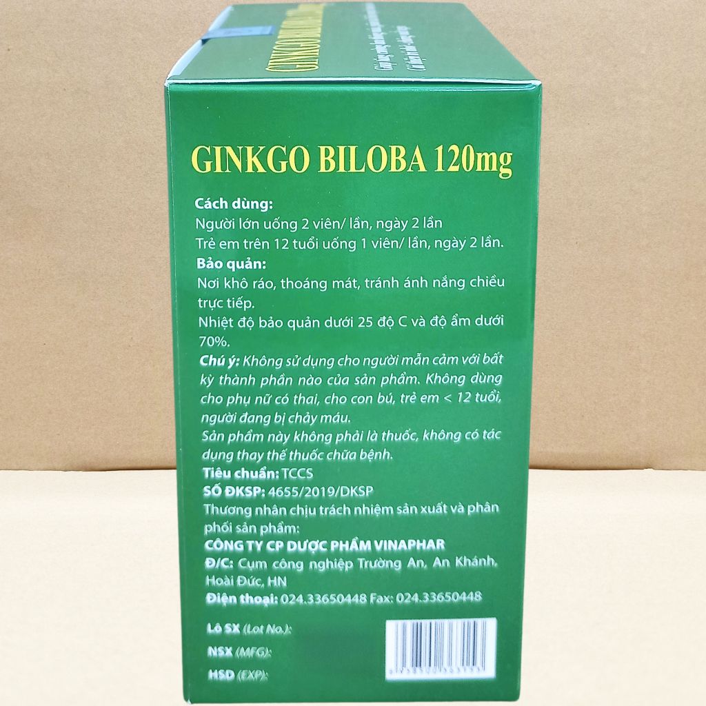 Combo 5 Hộp Ginkgo Biloba 120 mg Xanh Lá 100 Viên - Vinaphar - Vinaphar - Vitamin Chữa Lành