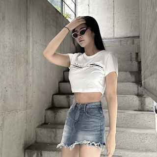 Martin Kim Hàn Quốc Mua hộ MK Cut Splice Letter Short Sleeves T-Shirt