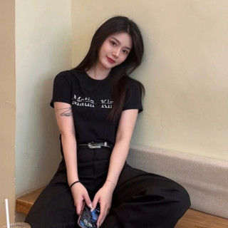 Martin Kim Hàn Quốc Mua hộ MK Cut Splice Letter Short Sleeves T-Shirt