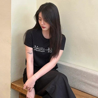 Martin Kim Hàn Quốc Mua hộ MK Cut Splice Letter Short Sleeves T-Shirt