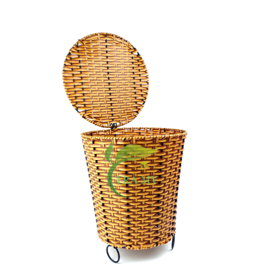 Xô/Sọt Tròn Cạnh Xéo Có Nắp Đậy Dây Nhựa Kiểu Mây Tre Đan, Sọt đựng rác ...
