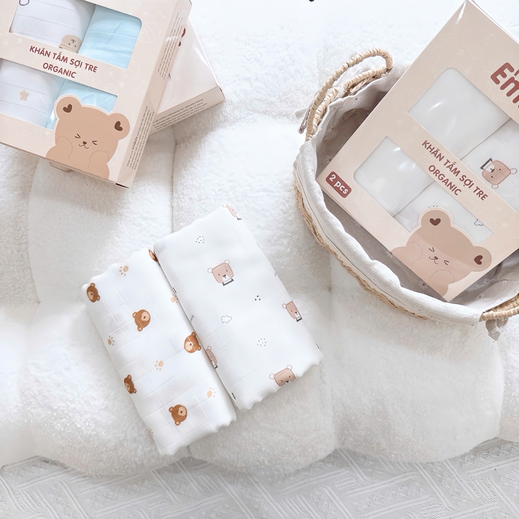 Set 2 khăn tắm em bé chất liệu 100% sợi tre siêu mềm 100x100cm
