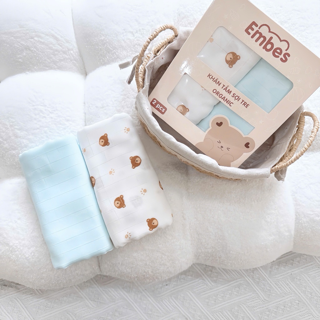 Set 2 khăn tắm em bé chất liệu 100% sợi tre siêu mềm 100x100cm