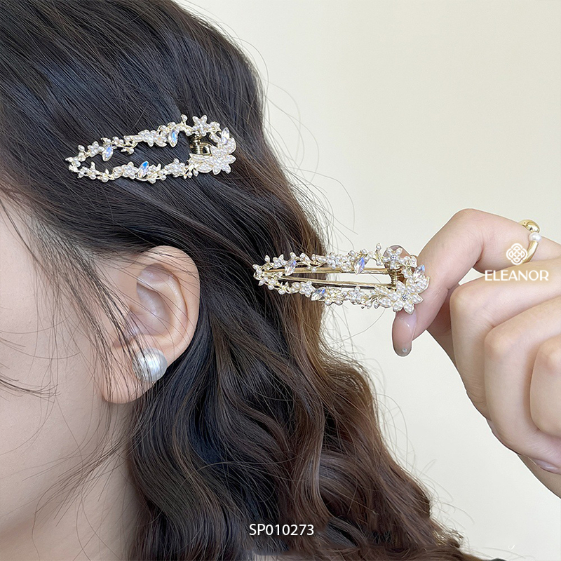 Kẹp tóc nữ Eleanor Accessories hình hoa kẹp tóc mái đính đá phụ kiện tóc 10273