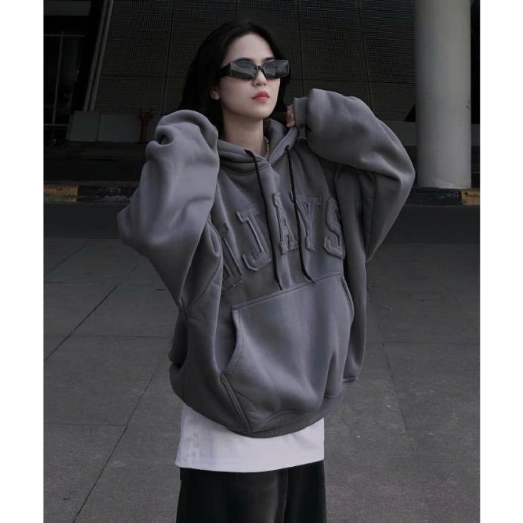 Áo Hoodie Unisex Nỉ Có Mũ To Form Rộng Nam Nữ Thêu Chữ Nổi JJAYS 3 Màu Trẻ Trung SSL