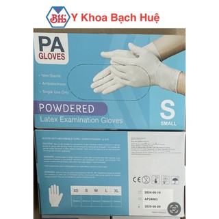 Hộp 50 đôi Găng tay cao su y tế latex có bột PA Gloves size S