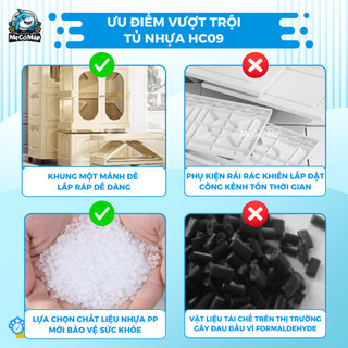 Tủ Nhựa Đựng Quần Áo Cho Bé Có Ngăn Treo, Tủ Nhựa Gấp Gọn Rộng 60cm, Bánh Xe 360, Khóa Nam Châm, Nhựa PP An Toàn - HC09