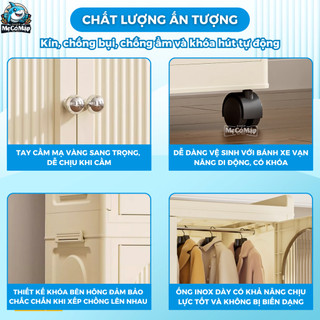 Tủ Nhựa Đựng Quần Áo Cho Bé Có Ngăn Treo, Tủ Nhựa Gấp Gọn Rộng 60cm, Bánh Xe 360, Khóa Nam Châm, Nhựa PP An Toàn - HC09