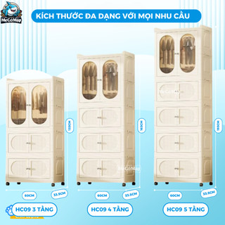 Tủ Nhựa Đựng Quần Áo Cho Bé Có Ngăn Treo, Tủ Nhựa Gấp Gọn Rộng 60cm, Bánh Xe 360, Khóa Nam Châm, Nhựa PP An Toàn - HC09