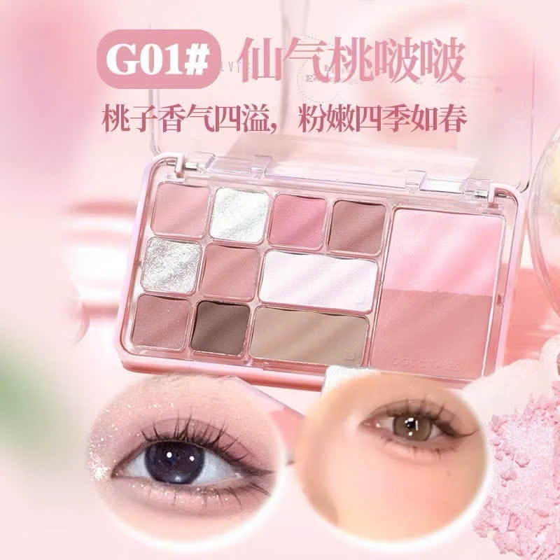 Bảng phấn mắt GOGO TALES 12 ô phấn mắt má kèm tạo khối 4in1 14.6g | NHÍM HOUSE