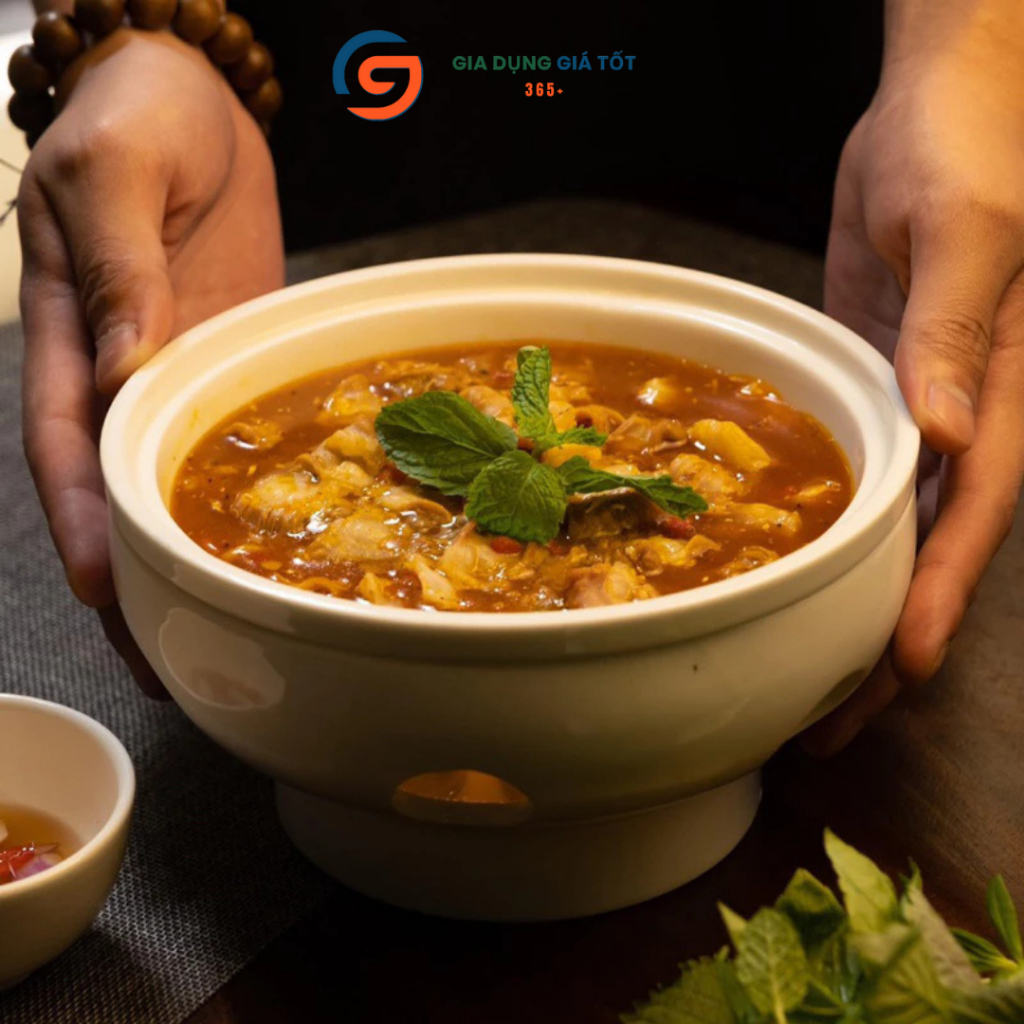 Bát sứ giữ nhiệt 22cm LOHACO - bát nến hâm nóng lẩu, súp, canh, món hầm cho gia đình, nhà hàng