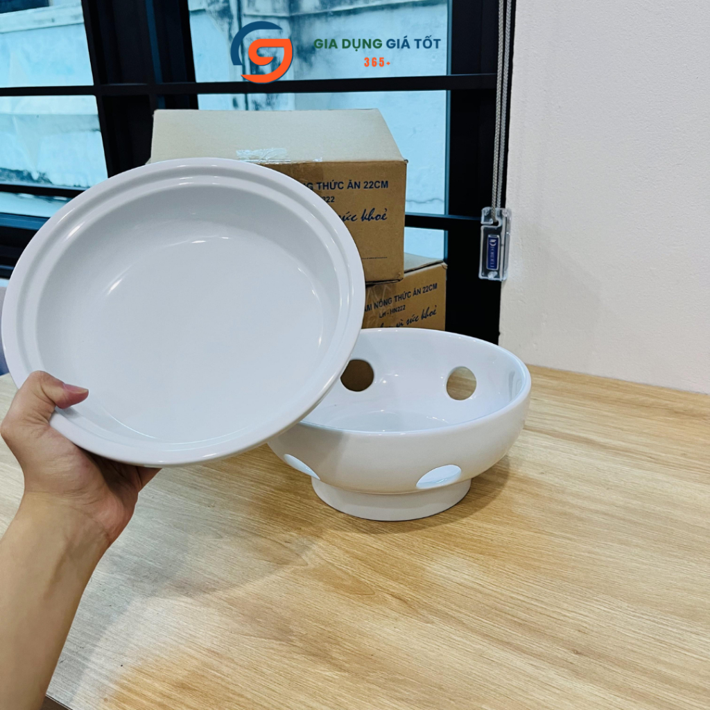 Bát sứ giữ nhiệt 22cm LOHACO - bát nến hâm nóng lẩu, súp, canh, món hầm cho gia đình, nhà hàng