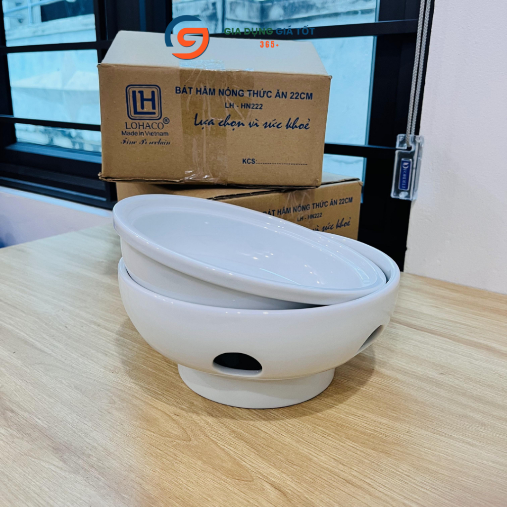 Bát sứ giữ nhiệt 22cm LOHACO - bát nến hâm nóng lẩu, súp, canh, món hầm cho gia đình, nhà hàng