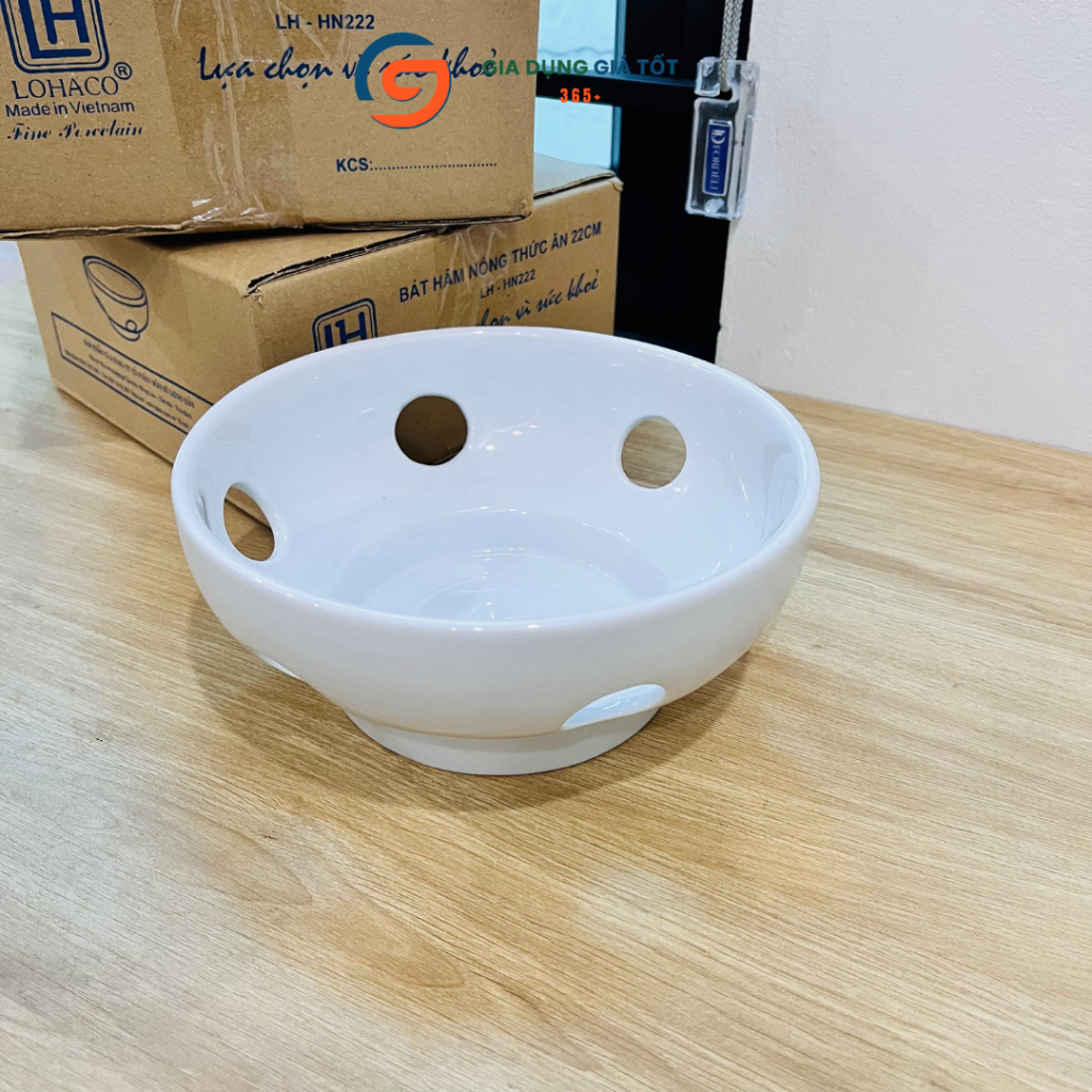Bát sứ giữ nhiệt 22cm LOHACO - bát nến hâm nóng lẩu, súp, canh, món hầm cho gia đình, nhà hàng