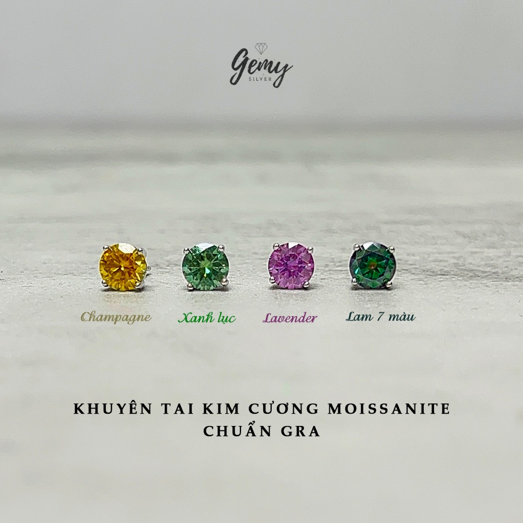 Khuyên tai bạc nam nụ đá Moissanite nhiều màu lựa chọn kèm giấy chứng nhận GRA và thẻ đen (1 chiếc) KN160 | GEMY SILVER