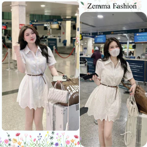 Đầm sơ mi ren trắng dáng ngắn, tay ngắn, váy nữ hoạ tiết ren hoa phong cách nữ tính trẻ trung HCOM26093