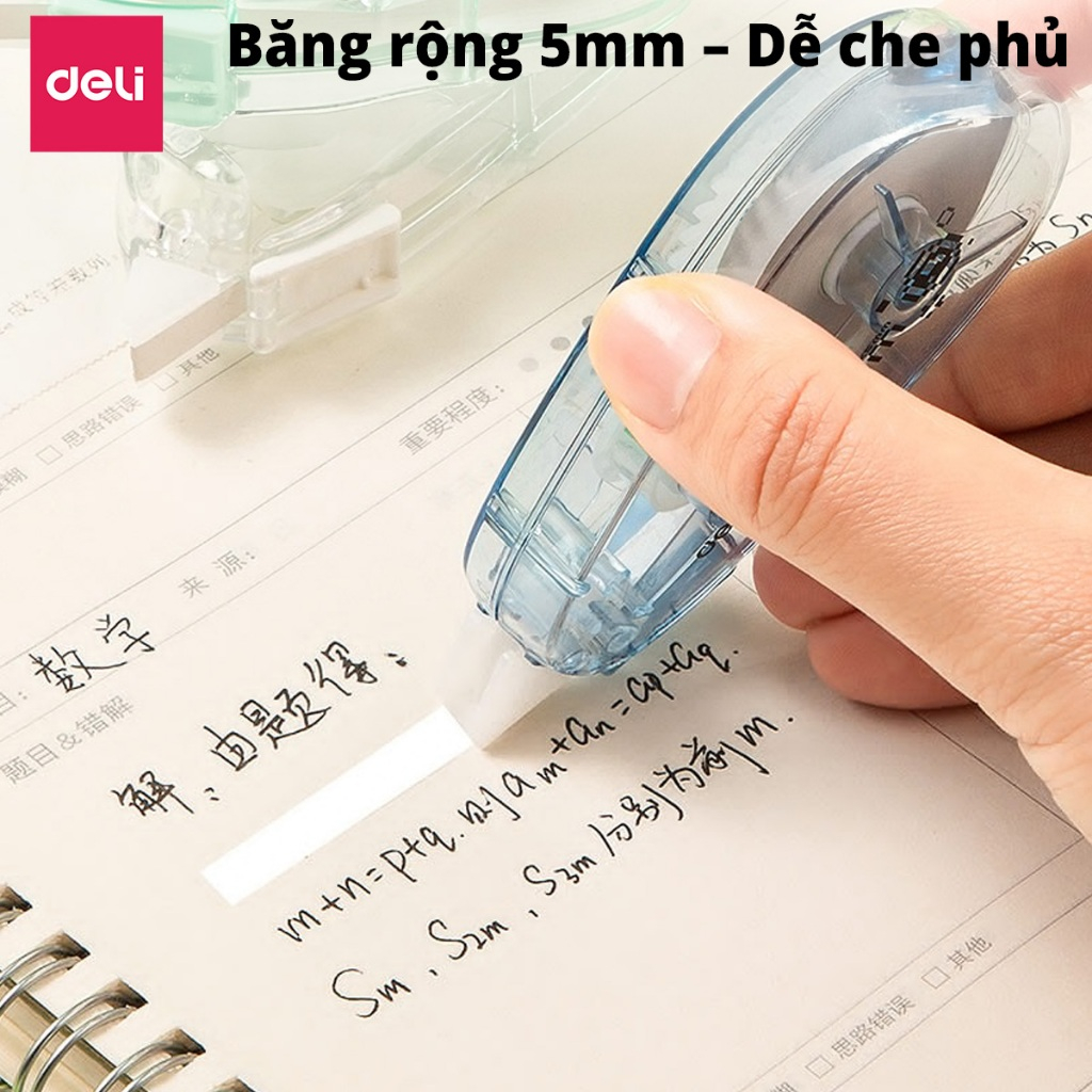 [VOUCHER 20%]Băng Xoá Deli 20/30/40m Nắp Gập Bút Xoá Băng Thiết Kế 3 Màu Trong Suốt - Xoá Sạch Khô Siêu Nhanh