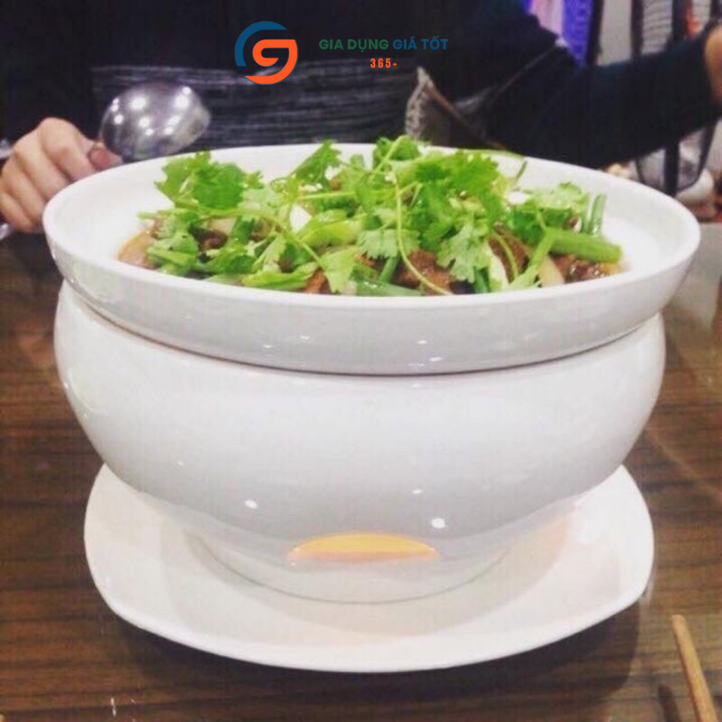 Bát nến hâm nóng thức ăn 24cm LOHACO - bát sứ trắng cao cấp giữ nhiệt lâu, hâm nóng lẩu, súp, món ăn