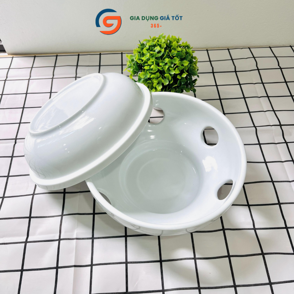 Bát nến hâm nóng thức ăn 24cm LOHACO - bát sứ trắng cao cấp giữ nhiệt lâu, hâm nóng lẩu, súp, món ăn