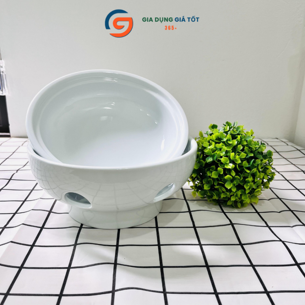 Bát nến hâm nóng thức ăn 24cm LOHACO - bát sứ trắng cao cấp giữ nhiệt lâu, hâm nóng lẩu, súp, món ăn