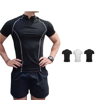 Áo Tập Gym Nam Cộc Tay baobaoman Áo thun thể thao cổ trụ kéo khóa, thoáng khí co giãn 4 chiều