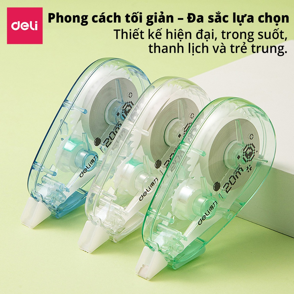 [VOUCHER 20%]Băng Xoá Deli 20/30/40m Nắp Gập Bút Xoá Băng Thiết Kế 3 Màu Trong Suốt - Xoá Sạch Khô Siêu Nhanh