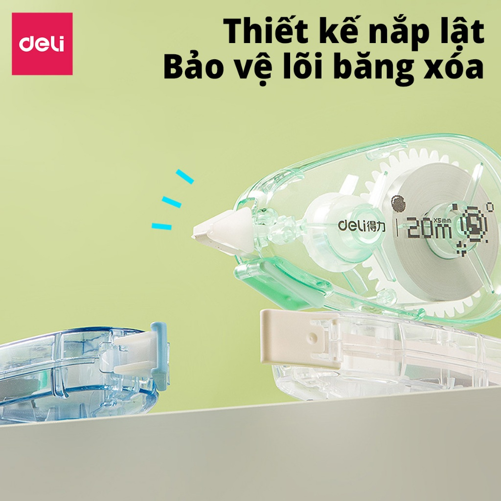 [VOUCHER 20%]Băng Xoá Deli 20/30/40m Nắp Gập Bút Xoá Băng Thiết Kế 3 Màu Trong Suốt - Xoá Sạch Khô Siêu Nhanh