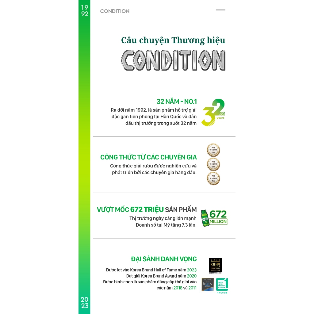 Nước Giải Rượu CONDITION Hỗ Trợ Giải Độc Gan, Hạn Chế Tác Hại Do Rượu Bia Gây Hại Cho Gan - TPBVSK (Chai lẻ 100ml)