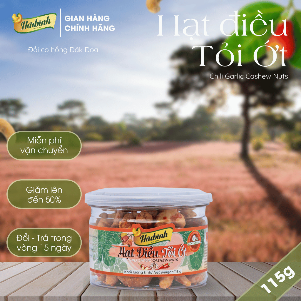 115g Hũ Pet Hạt Điều Tẩm Vị Tỏi Ớt Hải Bình Gia Lai - Thơm ngon, giòn rụm, béongậy, hương vị độc đáo