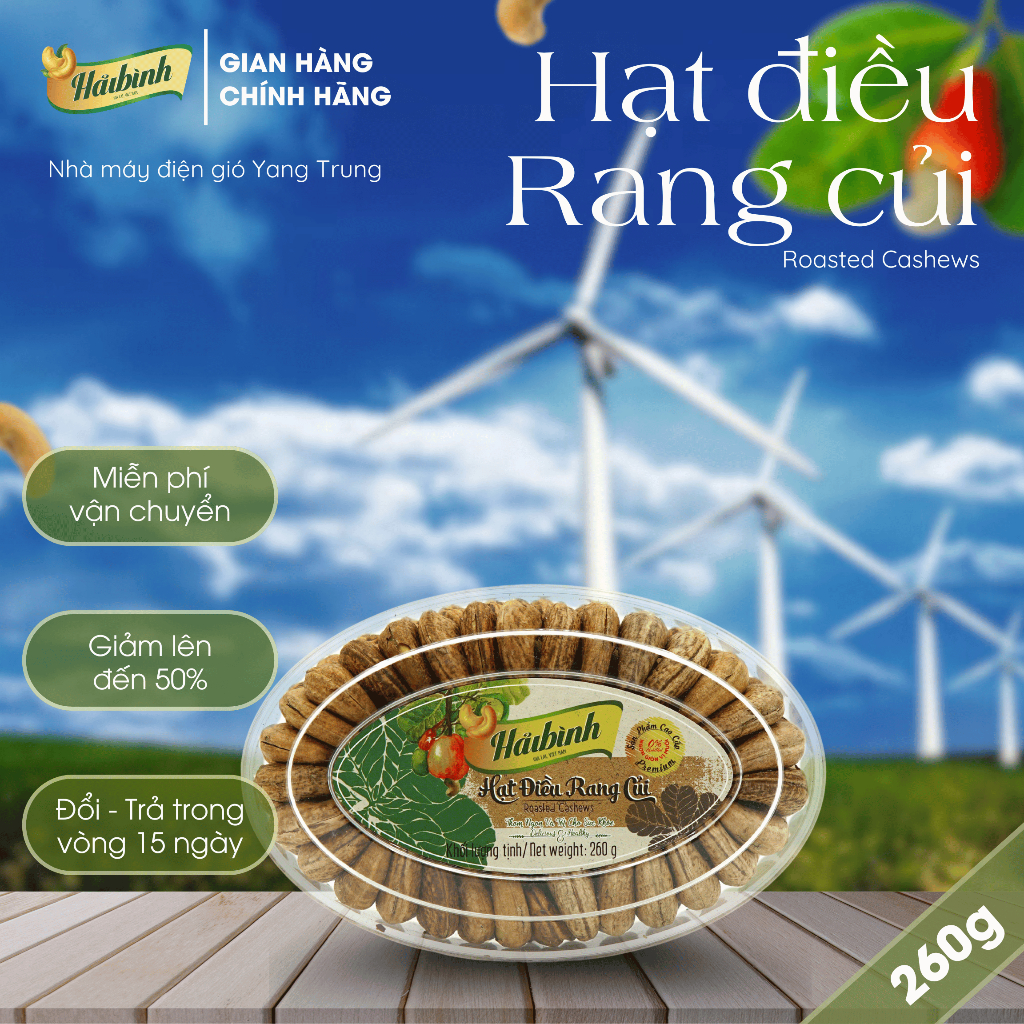 260g Hạt điều rang muối Gia Lai Organic công nghệ rang củi tự nhiên hộp Oval  - Hải Bình Gia Lai