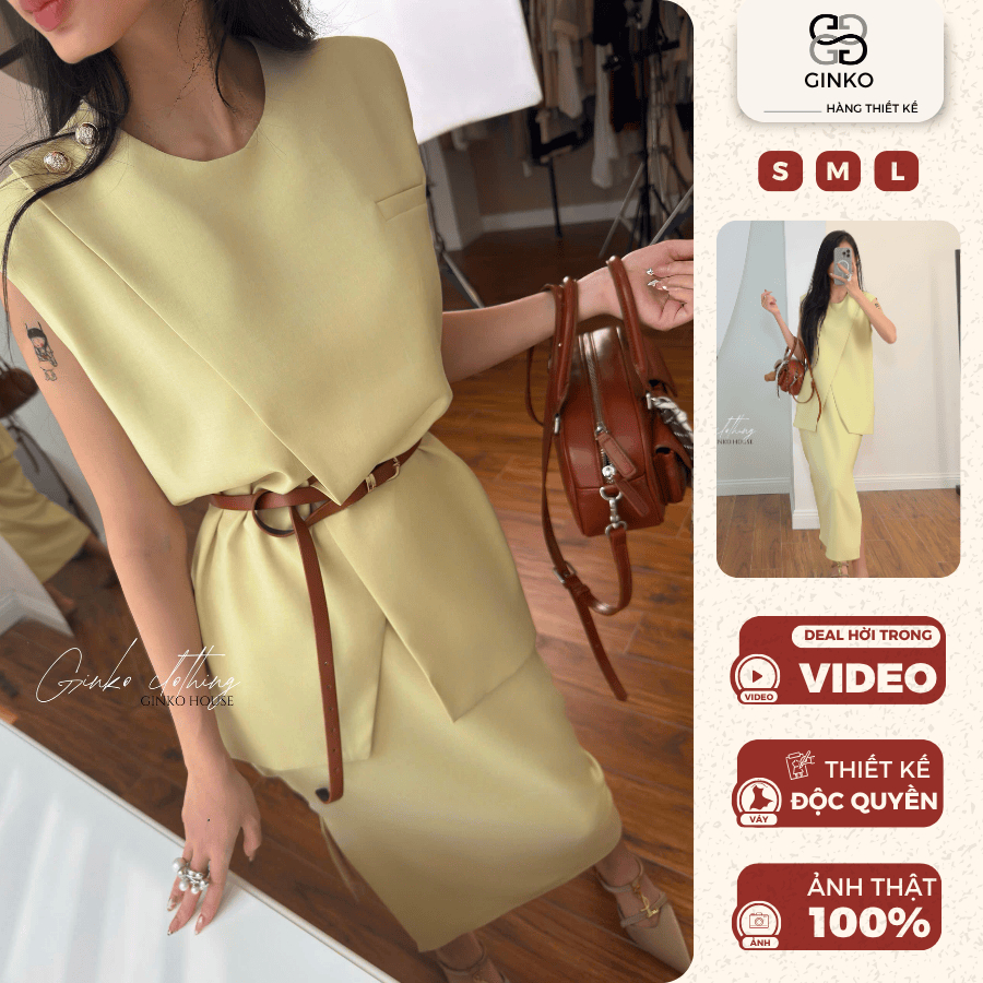 Set 2 Chi Tiết Áo Váy Thiết Kế Độc Lạ Cá Tính Đi Làm Đi Chơi Áo Vạt Chéo, Chân Váy GINKO CLOTHING