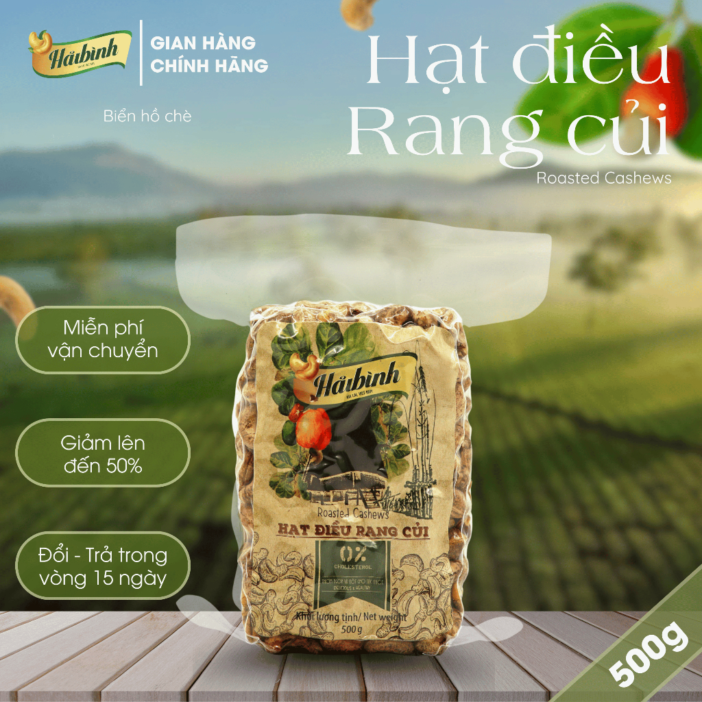 500g Túi hút chân không Hạt điều Rang Củi Hải Bình Gia Lai rangcủi tựnhiên - Thơm ngon,giòn,béo ngậy