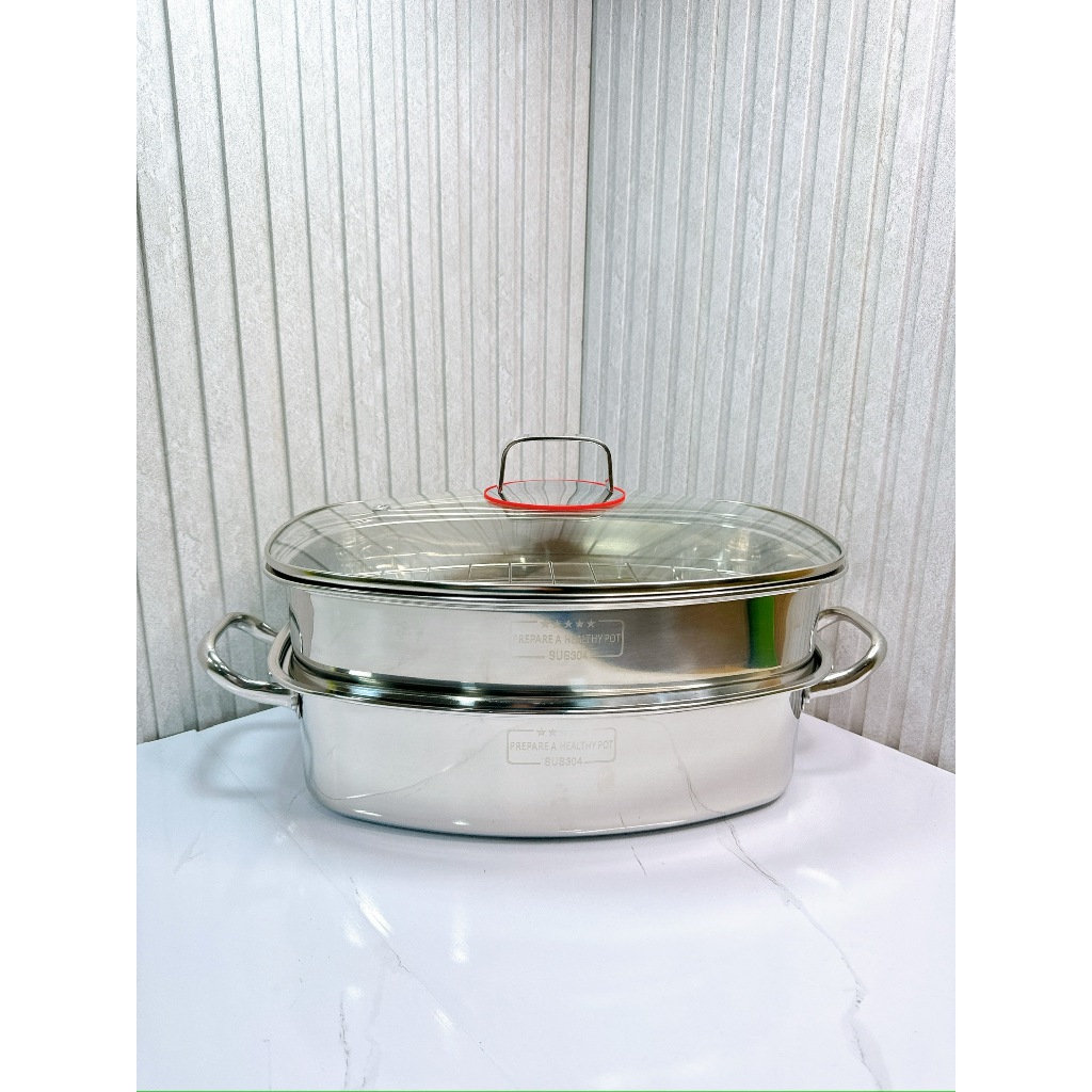 Nồi Xửng Hấp Cá Inox 304 Hai Tầng Nội Địa Trung Cao Cấp
