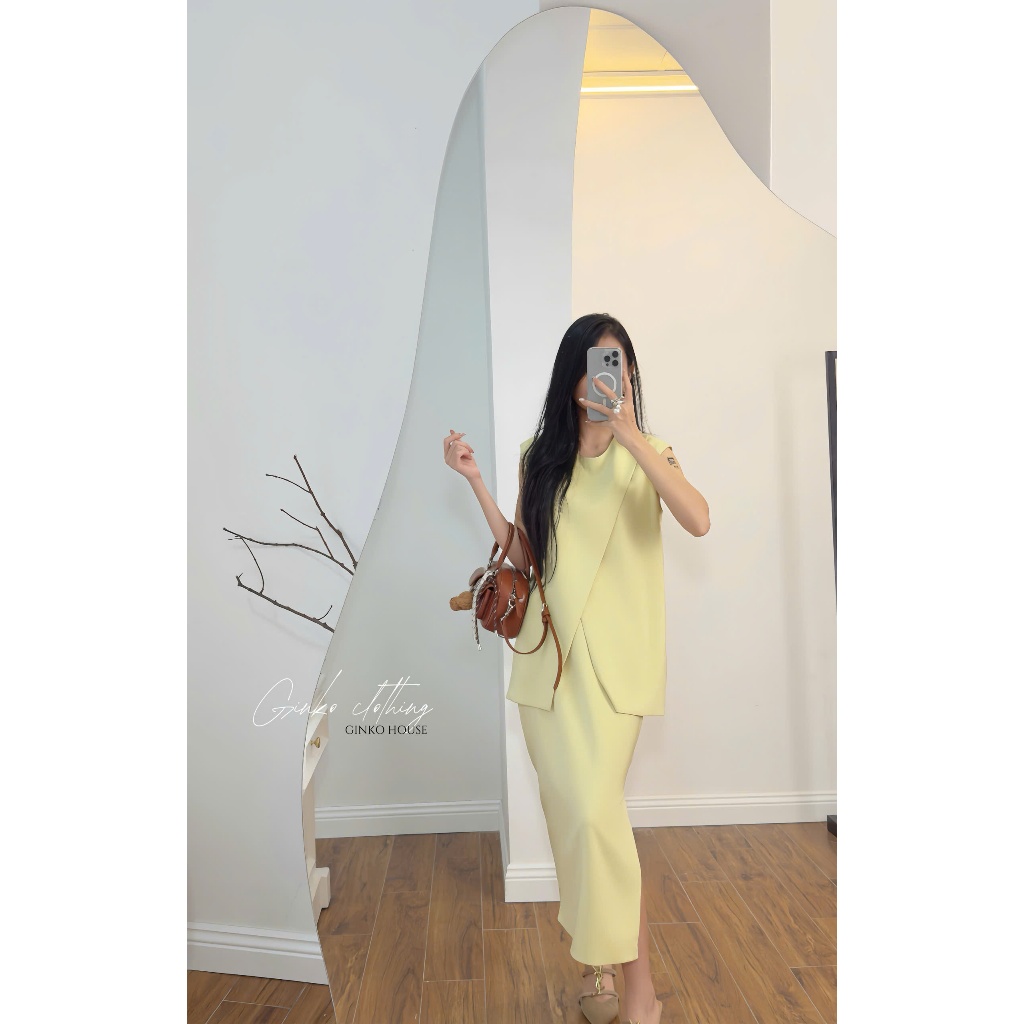Set 2 Chi Tiết Áo Váy Thiết Kế Độc Lạ Cá Tính Đi Làm Đi Chơi Áo Vạt Chéo, Chân Váy GINKO CLOTHING