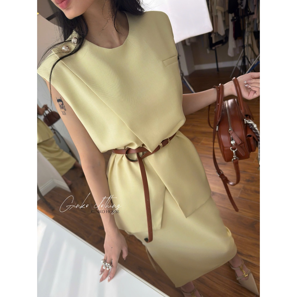 Set 2 Chi Tiết Áo Váy Thiết Kế Độc Lạ Cá Tính Đi Làm Đi Chơi Áo Vạt Chéo, Chân Váy GINKO CLOTHING