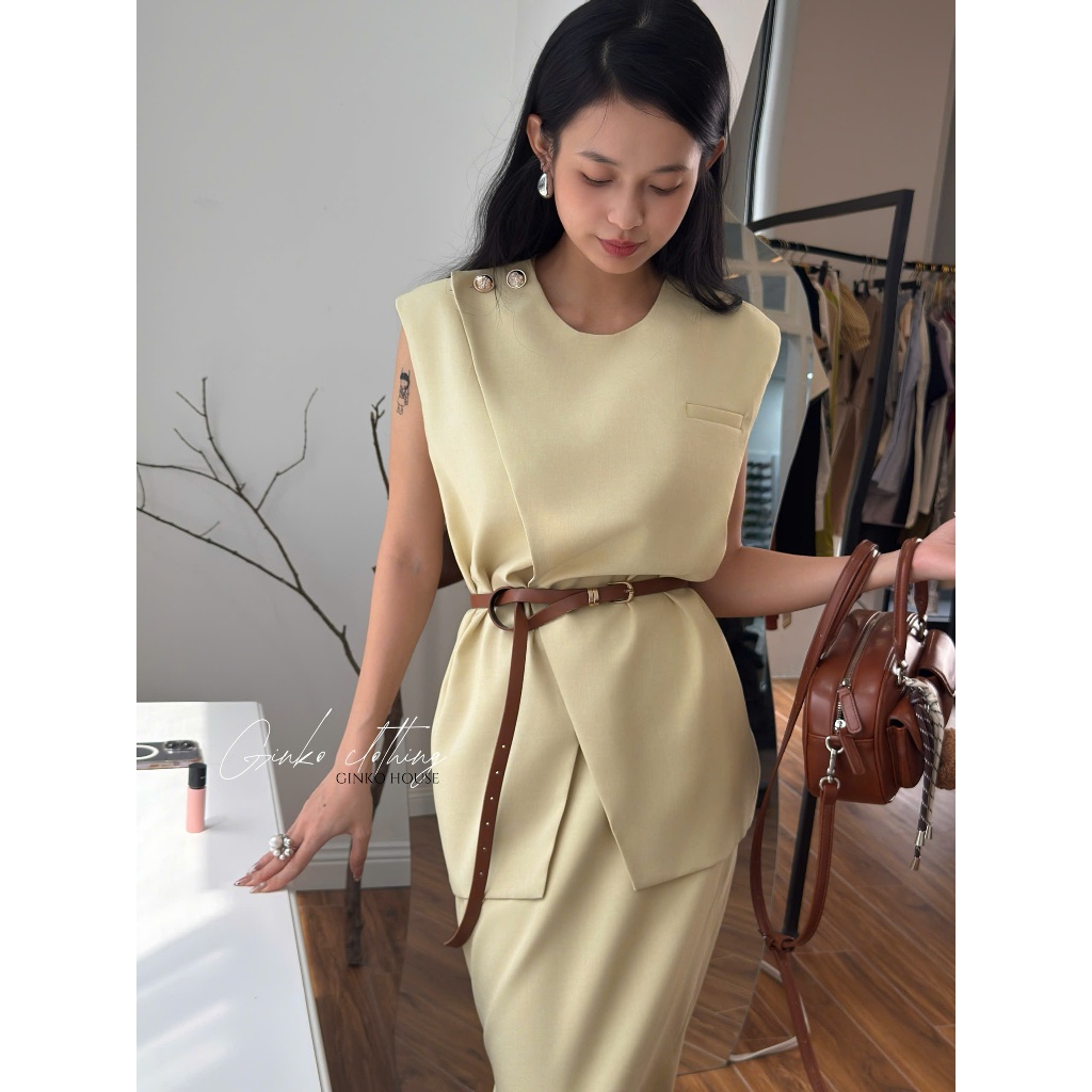 Set 2 Chi Tiết Áo Váy Thiết Kế Độc Lạ Cá Tính Đi Làm Đi Chơi Áo Vạt Chéo, Chân Váy GINKO CLOTHING